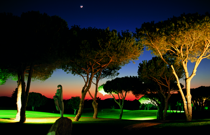 Vila Sol Golf Course illuminated in the evening